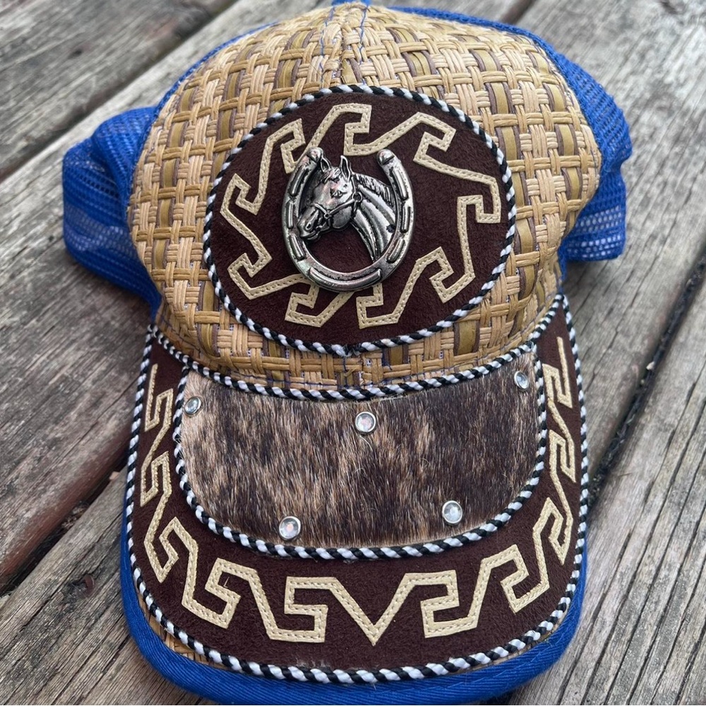 🐎 SEXY ASS Woven Horse Emblem Cap in Brown and Blue
